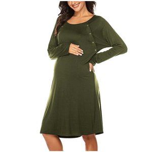 Women’s Nursing/Delivery/Labor Nightgown Long Sleeve Maternity Sleepshirt